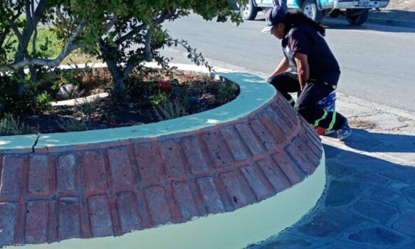 Avanzan los trabajos de embellecimiento urbano en distintos bulevares de Rawson